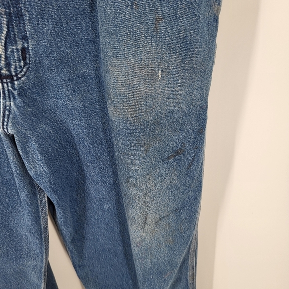 Vintage 90s Carhartt Loose Fit Denim Overalls Work Worn Distressed Blue 42 x 30 - Picture 13 of 15